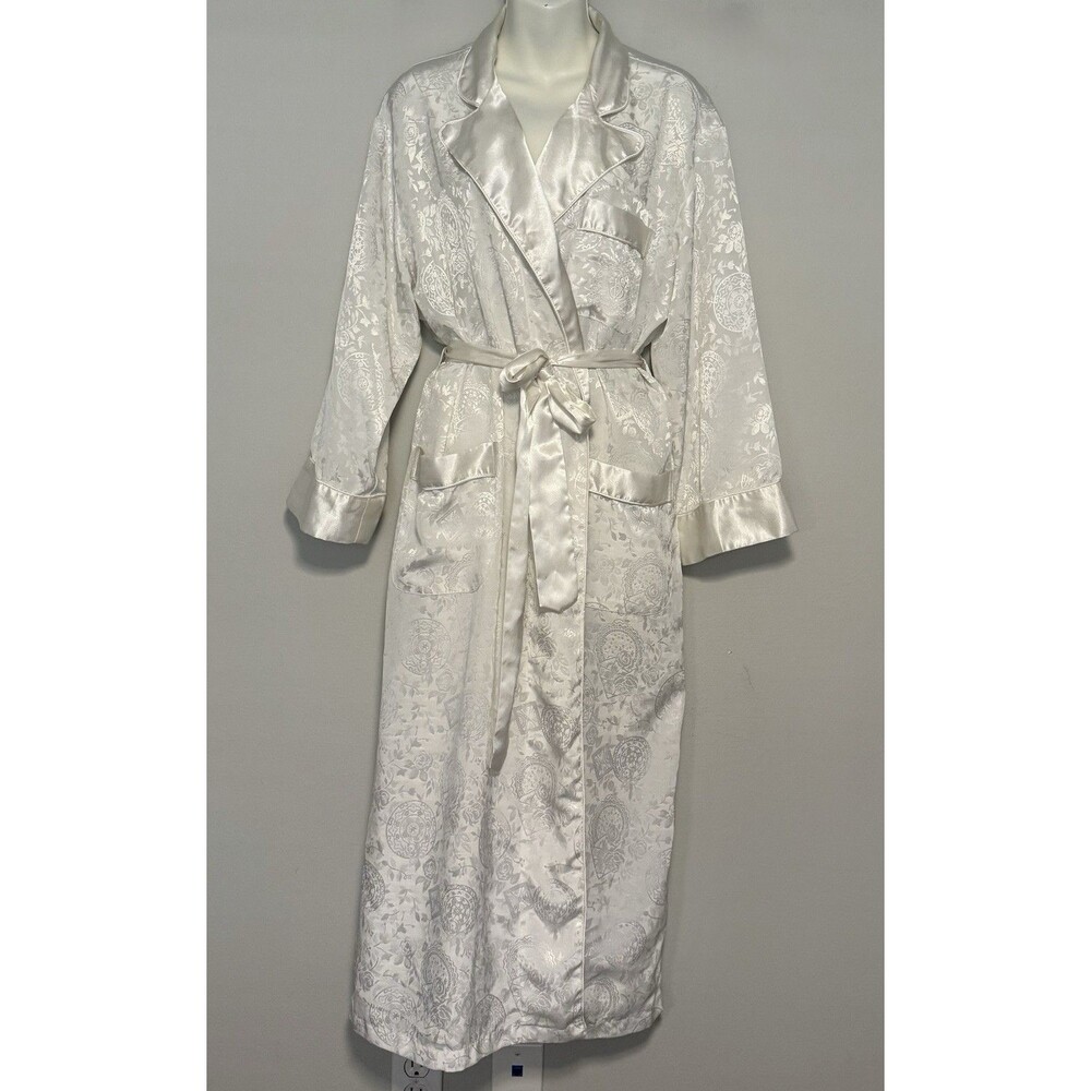 Vintage Victoria's Secret Ivory Satin Robe Sz S Full Length Bridal Belt Pockets